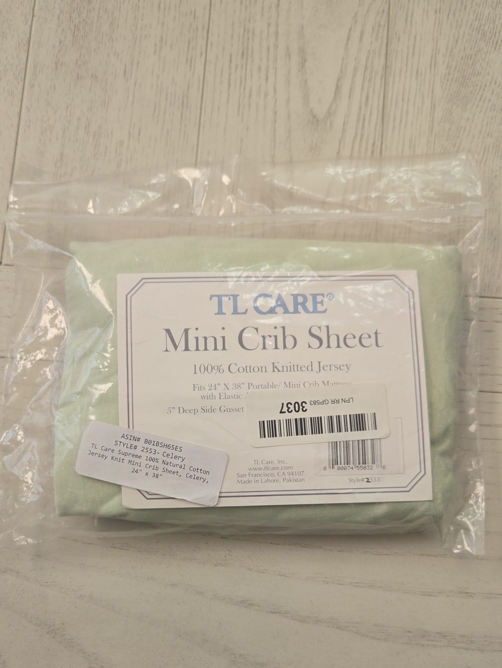 TL Care Celery Mini Crib Sheet - 100% Cotton Knitted Jersey